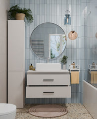 Bathroom Sink Cabinet NEL 80 Wall-Mounted 2 Drawers CASHMERE BEIGE