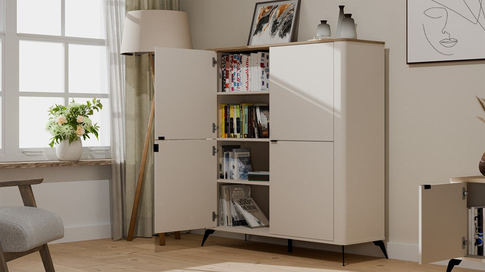 5-Komoda CORDOBA 4D Kaszmir Beż Dąb Castello Szafka 4 Drzwi 8 Półek Salon-5
