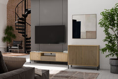 3-Komoda KAMARO 2D SLIM DĄB ARTISAN Lamele Front Ryflowany-3