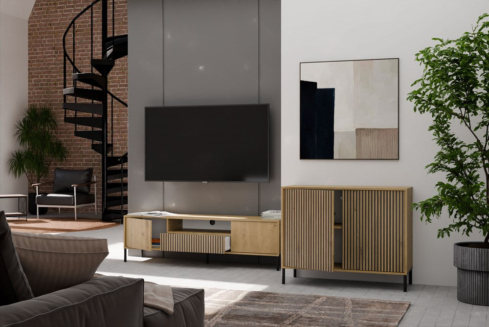 6-Komoda KAMARO 2D SLIM DĄB ARTISAN Lamele Front Ryflowany-6