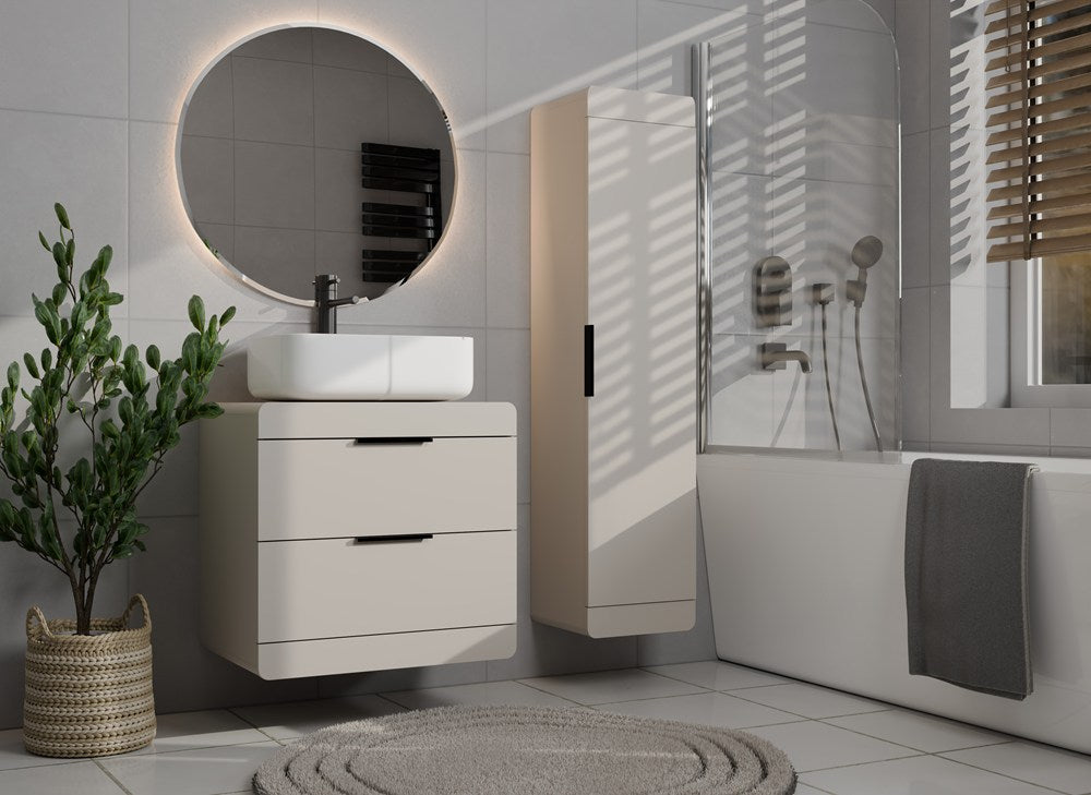 Hanging Bathroom Cabinet TERRA 1D CASHMERE BEIGE Column 4 Shelves For Bathroom