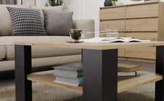 4-Stolik Kawowy Z Półką Pod Blatem SQUARE DĄB ARTISAN CZARNY Ława Do Salonu Pokoju-4