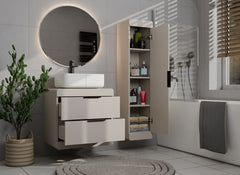 Hanging Bathroom Cabinet TERRA 1D CASHMERE BEIGE Column 4 Shelves For Bathroom