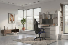 KUBA Desk with Top White + REMUS Blue Chair Set 6 Drawers