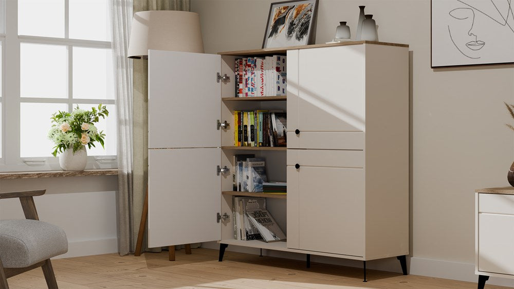 2-Komoda POINT 4D Kaszmir Beż Dąb Castello Szafka 4 Drzwi 8 Półek Do Salonu-2