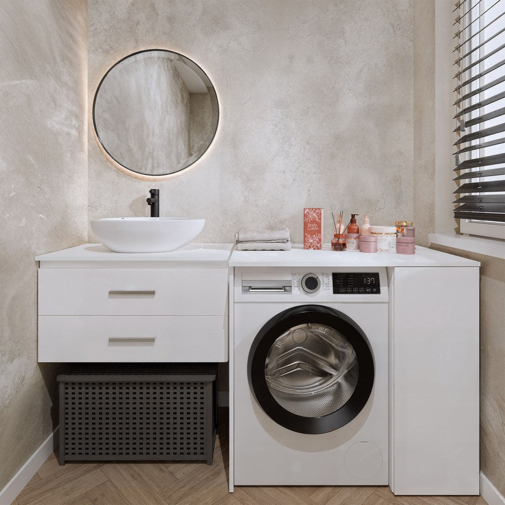 2-Szafka Na Pralkę Łazienkowa Z Szafką Z Drzwiami POLA NP 1D BIEL 2 Półki-2