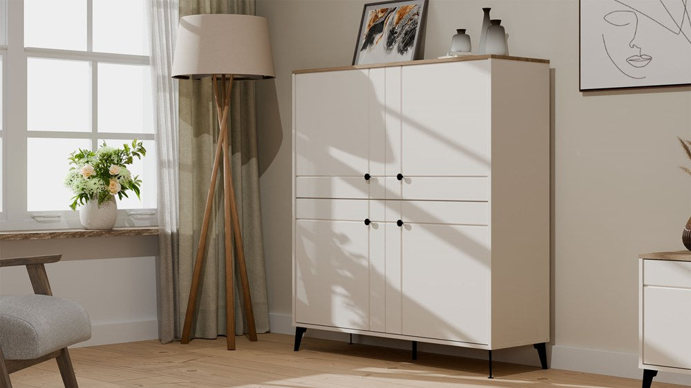 3-Komoda POINT 4D Kaszmir Beż Dąb Castello Szafka 4 Drzwi 8 Półek Do Salonu-3