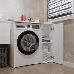 3-Szafka Na Pralkę Łazienkowa Z Szafką Z Drzwiami POLA NP 1D BIEL 2 Półki-3