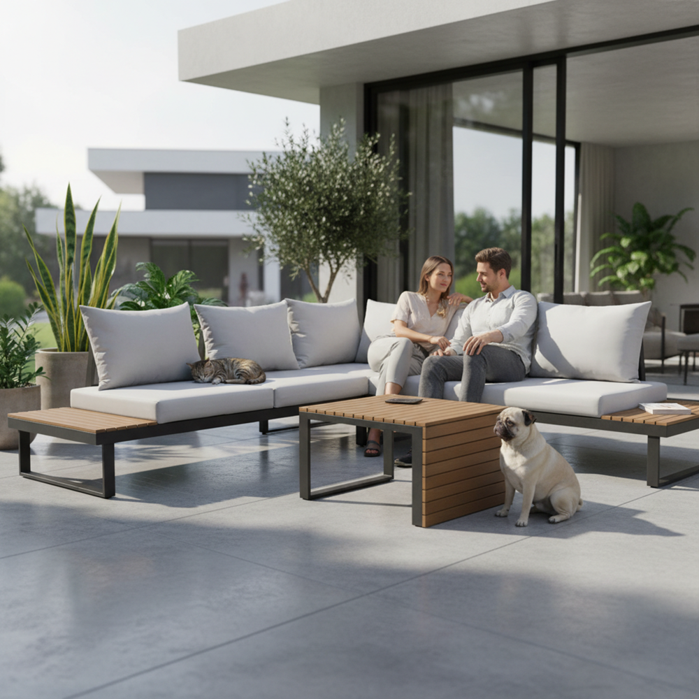 6-Zestaw Mebli Ogrodowych MARBELLA z Sofą Narożnikiem i Stolikiem SZARY-6