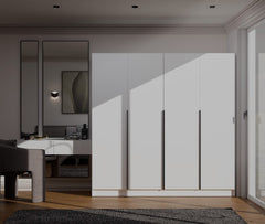 SENSO Wardrobe 4D 200 CM 4 Doors Black Handles for Living Room Bedroom WHITE