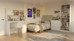 Conjunto de mobiliario de oficina Escritorio Chester + Estante superior 120 + Cajonera M3 + Estantería Rimini BLANCO