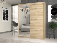 Iga Wardrobe 160 A/C SONOMA OAK 1 x Mirror with Grids For Bedroom Hallway