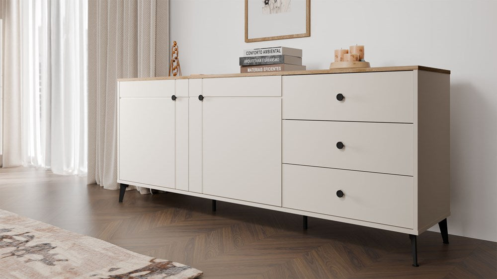 2-Komoda POINT 2D3S Kaszmir Beż Dąb Castello Szafka 3 Szuflady 2 Drzwi Salon-2