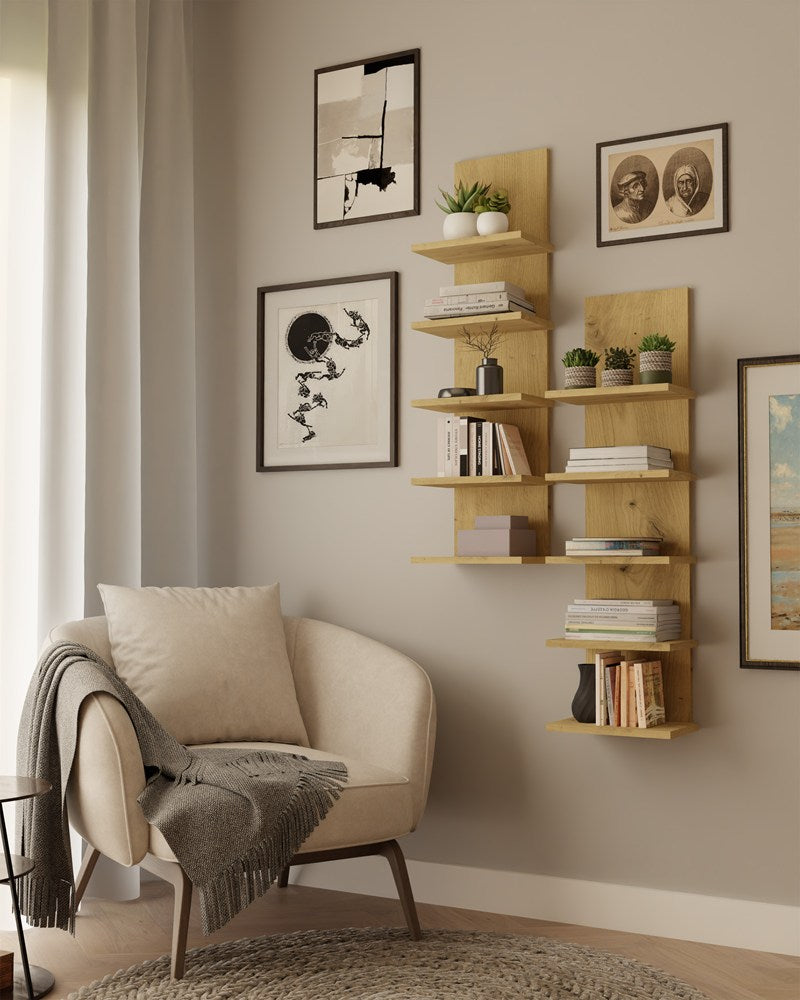 Hanging Shelf R5P 5 Shelves for Books for Office Living Room Children's Room OAK ARTISAN