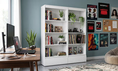 Office Shelf Set 2x PALERMO Cabinet 2 Drawers 8 Shelves For Office WHITE