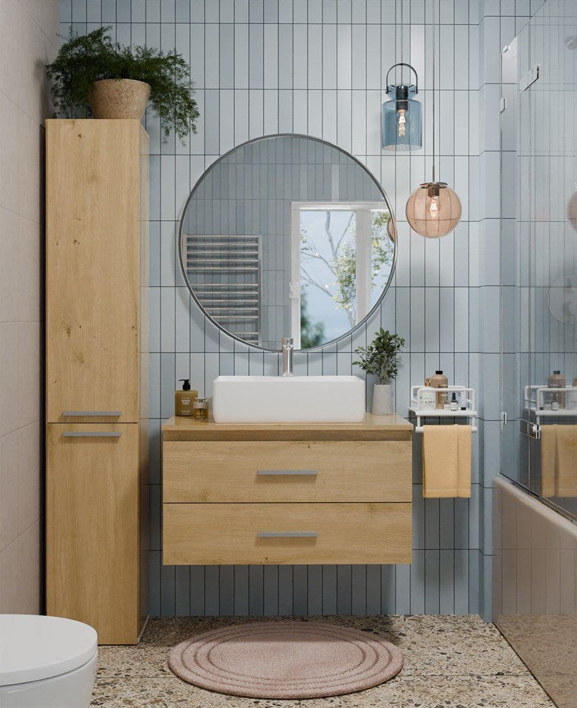 NEL 80 Bathroom Cabinet with Sink OAK ARTISAN Wall-Mounted 2 Drawers 80x50x58.5 Cm