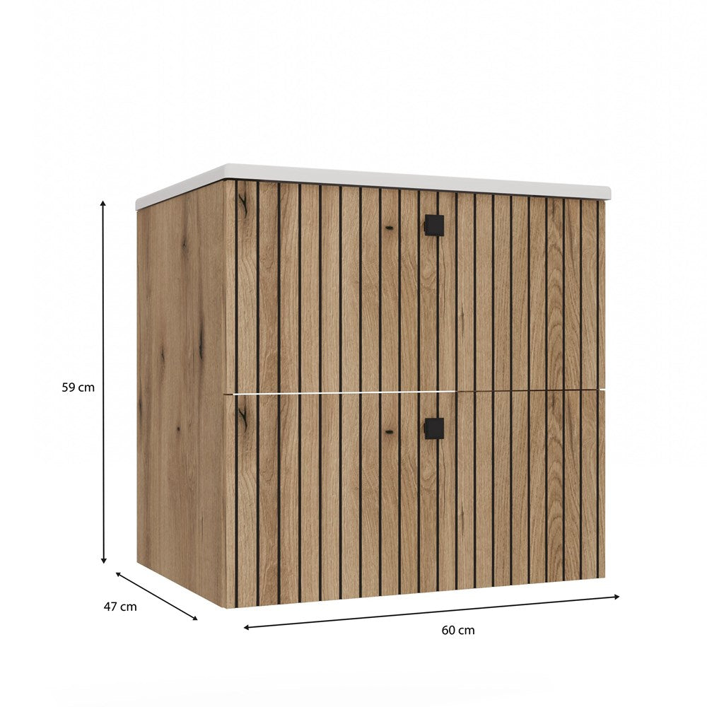 9-SZAFKA POD UMYWALKĘ TIGO 60 2S DĄB EVOKE RYFLOWANY FRONT + UMYWALKA-9