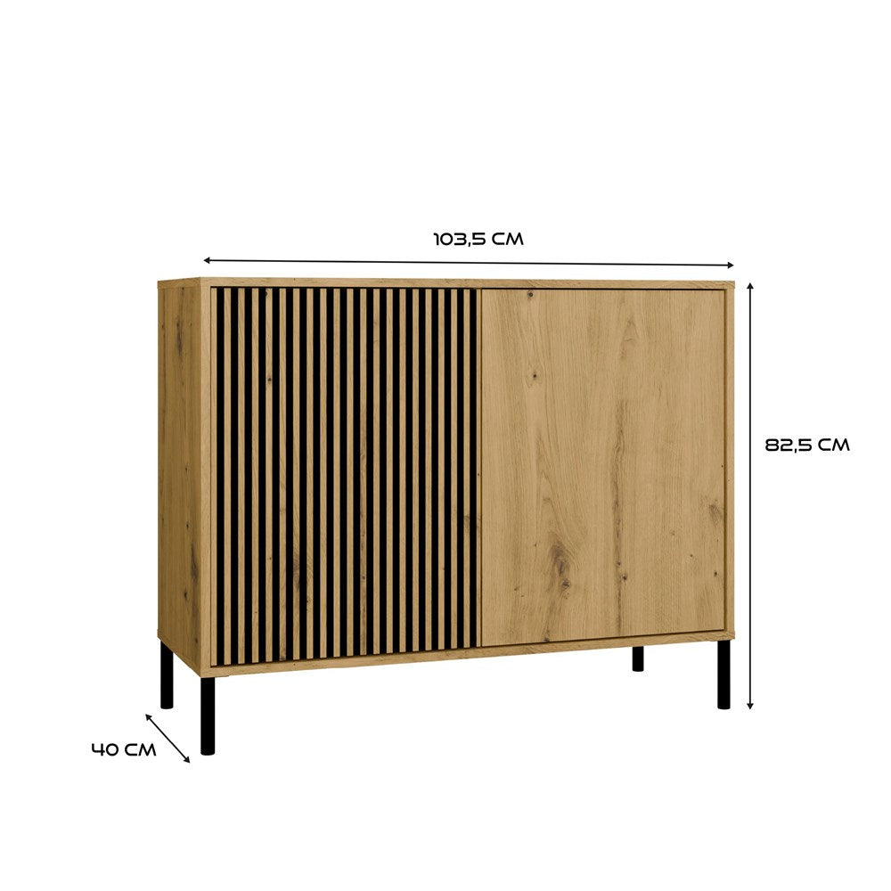 6-Komoda Front Ryflowany Szafka KAMARO 2D Slim / Gładki DĄB ARTISAN Lamele-6